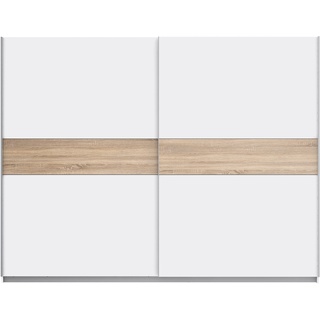 FORTE WINNER PLUS Schrank 270, Kleiderschrank, Schwebetürenschrank groß Skandinavisch Schlafzimmer 2-türig, Weiß / Holzdekor: Sonoma Eiche, 270 cm breit x 210 cm hoch x 61 cm tief