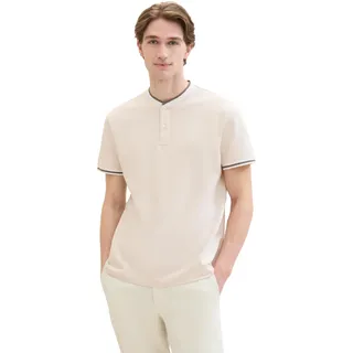 TOM TAILOR Herren Basic Piqué Poloshirt mit Stehkragen, ecru white two tone, M