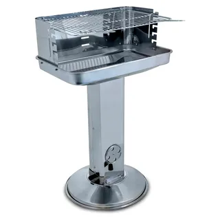 Edelstahl Holzkohle Säulengrill "Pisa" mit verchromtem, verstellbarem Grillrost (54 x 34 cm), Aschekasten und Belüftung in der Säule - Silber