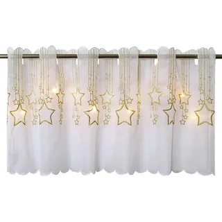 Delindo Lifestyle LED Scheibengardine Sternenregen für die Küche, beleuchtete Bistrogardine, 45x115 cm, Moderne und blickdichte Gardine zu Weihnachten