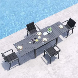 JUMMICO Garten Balkon Möbel Set Aluminium Leichtgewicht Stapelbare Stühle mit Textilpolster Stabil und Einfach Montiert,4 Personen Set