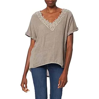 Bonateks, Geschnürtes Top Mit V-Ausschnitt Und Kurzen Ärmeln, 100% Leinen, De-Grösse:38, Us-Grösse:M, Oberteile, Wüste - Hergestellt İn Italien