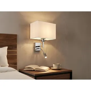 Wand-Leuchte Stoff Weiß mit LED Leselampe für Bett - Nachttischlampe & Bettlampe - Weiß