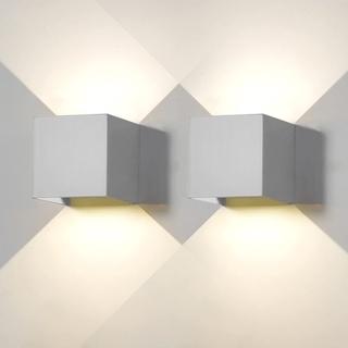 FUPE 2 Stück Wandleuchte aussen Innen LED Wandlampe Aussen Modern Grau 6W Naturweiß 4000K IP65 Wasserdicht quadratisch Aluminium Wandleuchte Passen Sie den Lichtwinkel an Design Einfache Installation