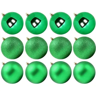 Benjia Weihnachtskugeln Groß Aussen, Dekokugel Wetterfeste Riesen Große Gross XXL Outdoor Draußen Draussen Kunststoff Weihnachtskugel Christbaumkugeln Kugeln Weihnachten (10cm/12STK, Grün)