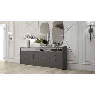 Modernes Sideboard mit 2x Spiegeln Designer Luxus Esszimmer Möbel Holz - Grau