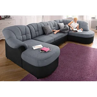 DOMO collection Wohnlandschaft »Flores auch in Leder-Bezug, B/T/H: 293/180/86 cm, U-Form« wahlw. mit Bettfunktion, wahlw. mit Federkern, Unser Dauertiefpreis, silberfarben),