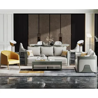 Design Couchen Sofas Polster 32 Sitzer Sofagarnitur Garnituren Set Leder Sofa - Grau