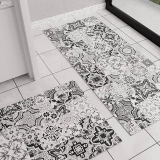 PETTI Artigiani Italiani - Teppich für Küche, rutschfest, waschbar, Läufer für Küche, Teppich, Küchenläufer, 52 x 340 cm, Design Vietri Schwarz, 100% Made in Italy