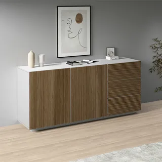 INOSIGN Sideboard »Vega Sideboard,Kommode,180 cm« mit 2 Türen und 3 Schubladen,Fronten mit Rillen-Optik weiß