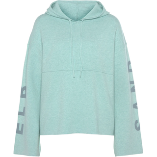 Kapuzenpullover ELBSAND, Damen, Gr. 44/46, blau (türkis), Feinstrick, Obermaterial: 50% Viskose, 28% Polyester, 22% Nylon, meliert, unifarben, lässig geschnitten hüftlang, Pullover Kapuzenpullover, mit Logostickerei, Loungewear