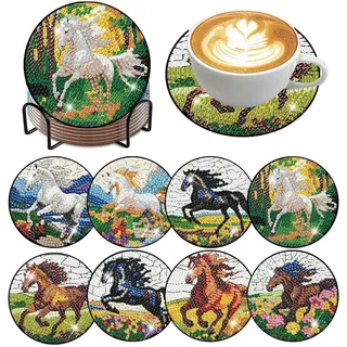 EFNHJF5 8 Stück diamond painting pferd untersetzer,Diamond Painting erwachsene,Bastelset Erwachsene,kleine geschenke für frauen