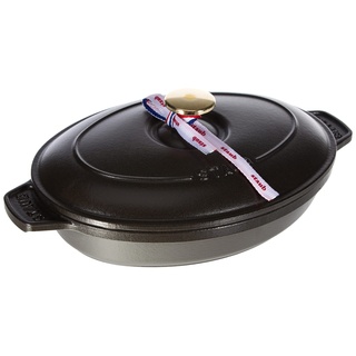 Staub Ofenform/Servierplatte/Auflaufform mit Deckel, oval, 23 cm, 1 l, aus Gusseisen, für alle Herdarten, Schwarz