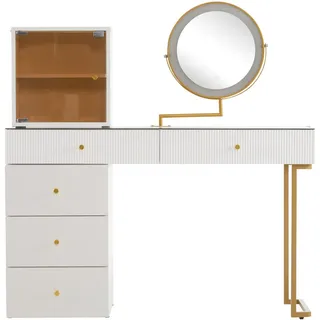Urban Meuble Schminktisch Weiß mit led-spiegel & glasplatte , Holzwerkstoff , 5 Schubladen , Rechteckig,Rechteckig , 120x115x45 cm , Kleinmöbel, Kommoden, Kommoden