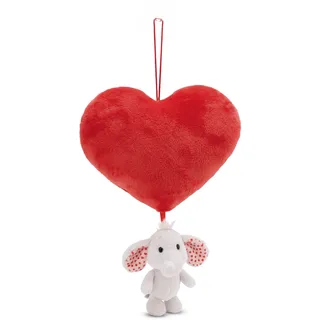 Plüschherz 15cm mit Kuscheltier Love Elefant hellgrau 10cm und Saugnapf rot - Stofftier aus weichem Plüsch, niedliches Plüschtier zum Kuscheln und Spielen, für Kinder & Erwachsene, tolle Geschenkidee