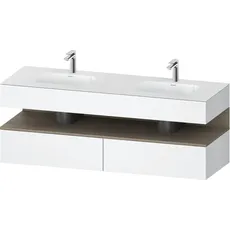 Duravit Qatego Einbauwaschtisch mit Konsolenwaschtischunterbau, 1600x550x600mm, Nische Eiche Terra, Doppelwaschtisch, QA4797035, Farbe: Weiß Matt/mit Nischenbeleuchtung