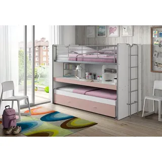 Vipack Hochbett Bonny 90 x 200 cm Holz MDF weiß rosa