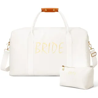 2 Stück Hochzeits-Wochenendtasche für Frauen, Braut-Reisetasche mit Schuhfach, Schultertasche, Brauttasche mit Chenille-Buchstabe, Make-up-Tasche, Brautgeschenk für Hochzeit, Brautparty, Verlobung,