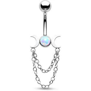 CM Crareesi Mania Mondphase Bauchnabelstäbe hängende doppelte Kette 14 Gauge CZ Bauchnabelstäbe 316L Edelstahl Bauchnabelpiercing Schmuck für Frauen, Opal