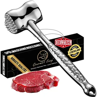 Fleischklopfer aus Edelstahl | Herz-Geschenk Edition | Originaldesign | Doppelseitiger Schnitzelklopfer für Schnitzel, Koteletts, Steaks | Fleischhammer mit lebenslanger Garantie