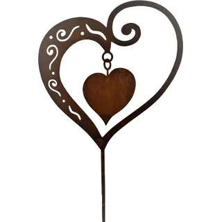 Rostikal Gartenstecker Deko Herz 65 cm Gartendeko Rost Blumenstecker Metall Geschenk - Braun