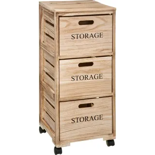 5five Simply Smart Rollschrank mit 3 Schubladen Cagette, Paulownia-Holz, Beige, 82.2 cm, 160459 - Beige