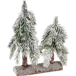 Tannenbaum Deko Grün Weiß Winter auf Holzsockel H28cm – Kunstbaum Mini Weihnachtsbaum Skandi Landhaus Stil - Weiß