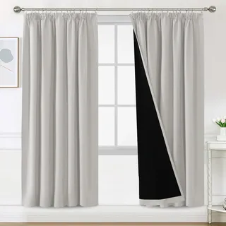 BellaHills 100% Vorhang Blickdicht mit Kräuselband 2er Set H240 x B140 cm Thermovorhang Kälteschutz Gardinen Verdunkelung Doppellagige Verdunklugsvorhänge, Pumice Stone
