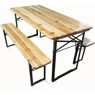 Dmora Wiederverschließbares Tisch- und Bänkeset für Brauerei, braun, Tischmaß 150 x 76 x 70 cm, Bankmaß 150 x 44 x 25 cm