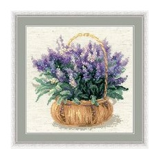 Stickbild "Lavendel im Korb", 25 x 25 cm