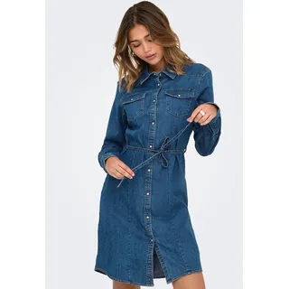 Jeanskleid ONLY "ONLSASIA L/S STRETCH DNM DRESS AKM", Damen, Gr. XS, N-Gr, dunkelblau denim, Denim/Jeans, Obermaterial: 75% Baumwolle, 23% Polyester, 2% Elasthan, unifarben, slim fit, Kleider Jeanskleid