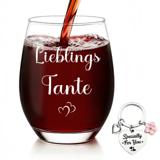 BeBeiZi Weinglas für Lieblingstante – Geschenk für Tante zum Geburtstag & Weihnachten – 550ml Weinglas ohne Stiel mit Spruch – Persönliche Geschenkidee für Frauen