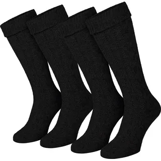 Black Snake® 2 Paar Trachten Kniestrümpfe Damen und Herren Kniebundstrumpf Trachtensocken - Schwarz - 43/46 - Schwarz