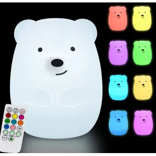 Glinrui Große Bär Nachtlichter für Kinder Silikon Nachttischlampe zimmerlicht Dekorative Lampen Tischlampe - Augenpflege, einstellbare Helligkeit und Farbe, Zeiteinstellung - Groß