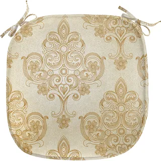 ABAKUHAUS Elfenbein Polster für Esszimmerstühle, Barock Curved Blumen, Dekoratives wasserfestes Kissen mit Riemen für Küchensitze, 40 cm x 40 cm, Creme Pale Brown