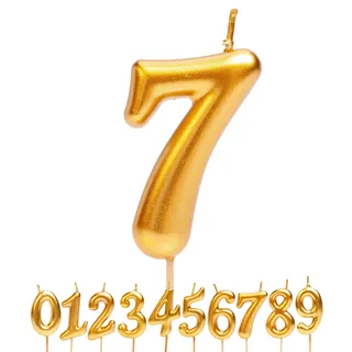 dekora - Geburtstagskerzen Zahlen Gold, (Zahl 7) 7,5 cm für Kuchen und Torte, Kuchenkerzen Geburtstag, Hochzeit, Jubiläum und Feiern, Tortendeko