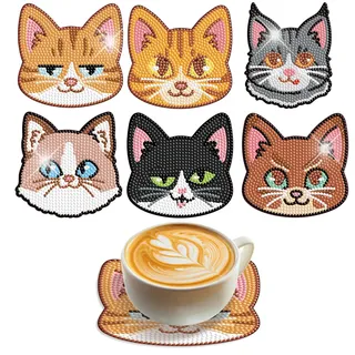 SHEGZHUC Diamond Painting Untersetzer Katze 6 STK Diamond Painting Glasuntersetzer Tischuntersetzer Tiere Diamant Malerei Dekorative Glasuntersetzer Kunsthandwerk für Gläser Teetassen und Getränke