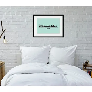queence Bild »Berlin Skyline« Berlin   Deutschland   Gebäude   Kirche   Schriftzug   Stadt   Städte 1 Stk. tlg. HD Premium Poster-Druck inkl. Holzrahmen, blau