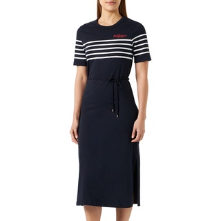 Tommy Hilfiger Damen T-Shirt Kleid Baumwolle, Mehrfarbig (Breton Stripes Desert Sky/W White), M