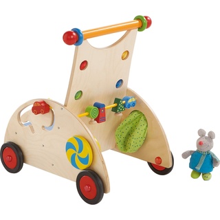 HABA 902 - Entdeckerwagen, stabiler Lauflernwagen aus Holz mit Stoffmaus, Mausversteck und vielen Spielmöglichkeiten, Holzwagen mit Sitzfläche, ab 10 Monaten multicolor