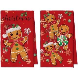 Artoid Mode Rot Lebkuchenmann Kekse Lollipop Weihnachten Bar Küchentücher Geschirrtücher, 42x65 cm Mikrofaser Saugfähig Küchen Reinigung Deko 2er Set