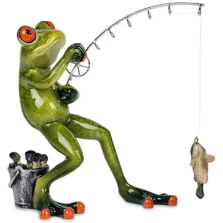 formano lustige Frösche Figur Frosch Angler stehend Fisch Poly 15 cm