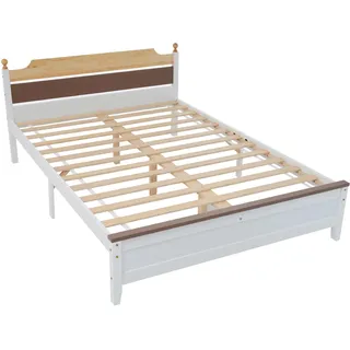 Massivholzbett, 140x200 cm, Doppelbett mit Lattenrost und Kopfteil, Holzbett aus Kiefer, Jugendbett - Weiß