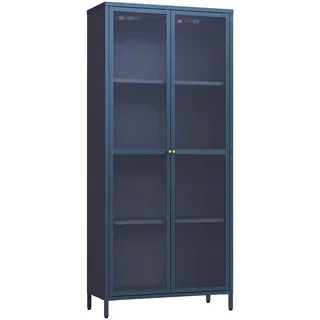 [en.casa] Vitrinenschrank Säkylä Stahl 180x80x35 cm Navyblau
