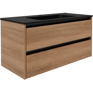 Fackelmann Waschtischunterschrank Vita 100 cm x 50 cm x 46 cm Oak Griff Schwarz