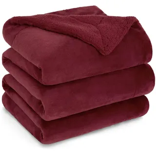 BEDSURE Kuscheldecke - Warm Sherpa Wolldecke & Sofadecke, Flauschig Sofaüberwurf Decke, Dicke Couchdecke, Fleecedecke, Flauschige Wohndecke für Couch, Rot, 220x240 cm, XXL