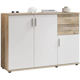 Stella Trading Bobby Kommode in Old Style Optik, Weiß - Modernes Sideboard mit viel Stauraum für Ihren Wohnbereich - 120 x 82 x 35 cm (B/H/T)