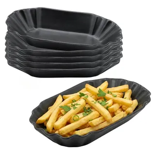 Feinkeramik Pommesschale 20 cm schwarz matt - 6er Set - Porzellan Schale klein - Snackteller Keramikteller Tellerset Tafelservice für 6 Personen spülm