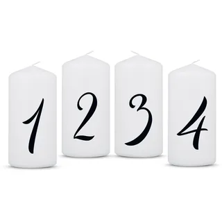 GRAVURZEILE Bedruckte kleine Weihnachtskerze - Advent Ziffern - Kleine Kerzen im 4er Set für den Adventskranz - Dekoration zu Weihnachten - Stumpenkerze 120/58 mm - Farbe: Zahlen