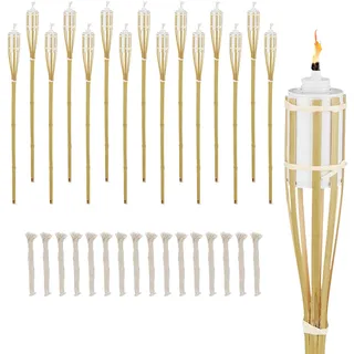 Relaxdays Gartenfackel 16er Set Bambus H: 90 cm mit Ersatzdochten Natur